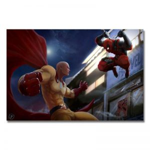 Poster Toile One Punch Man Saitama vs DeadPool 20x30cm Official Dr. Stone Merch