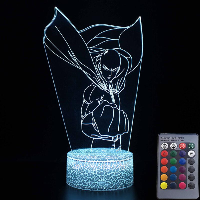 Lampe LED 3D One Punch Man Saitama Poing Serré (16cm) Lampe | Câble Usb | Télécommande Official Dr. Stone Merch