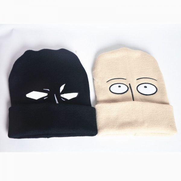 2021 New Winter Funny Harajuku Cartoon Anime One Punch Man Bald Saitama Embroidered Knitted Hat Women 3 - One Punch Man Shop