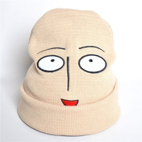 2021 New Winter Funny Harajuku Cartoon Anime One Punch Man Bald Saitama Embroidered Knitted Hat Women - One Punch Man Shop