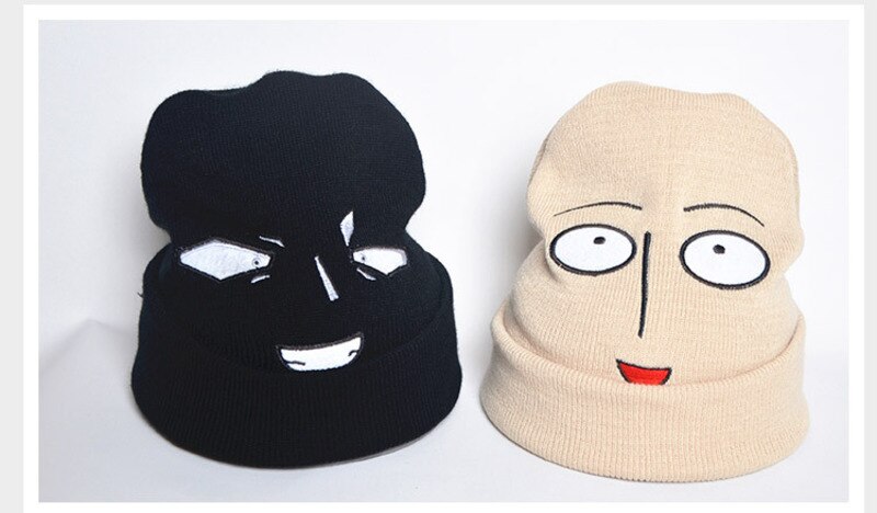 2021 New Winter Funny Harajuku Cartoon Anime One Punch Man Bald Saitama Embroidered Knitted Hat Women Hat Men Hat Fast