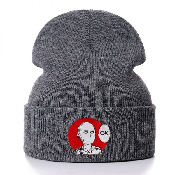 ONE PUNCH MAN OK Cotton Embroidery Casual Beanies for Men Women Knitted Winter Hat Solid Hip 2 - One Punch Man Shop